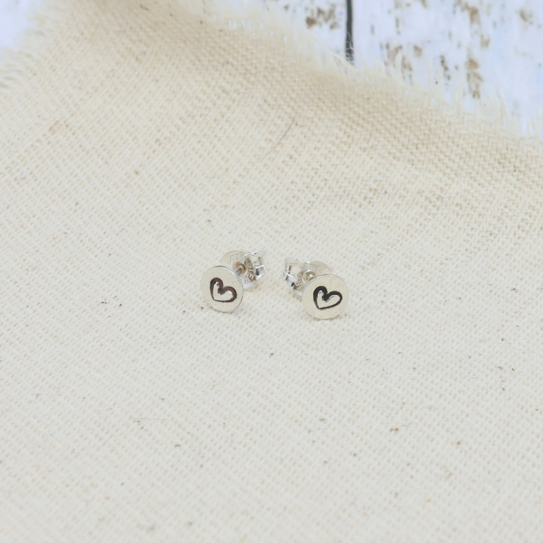 handmade minimalist heart stamp sterling silver stud earrings