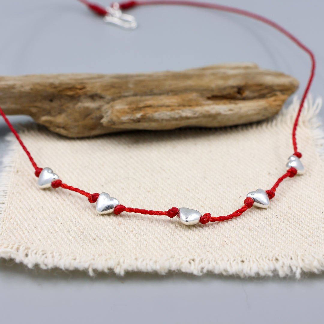 sterling silver puffy heart necklace in red