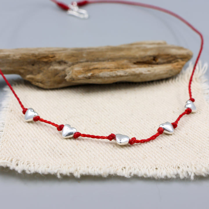 sterling silver puffy heart necklace in red