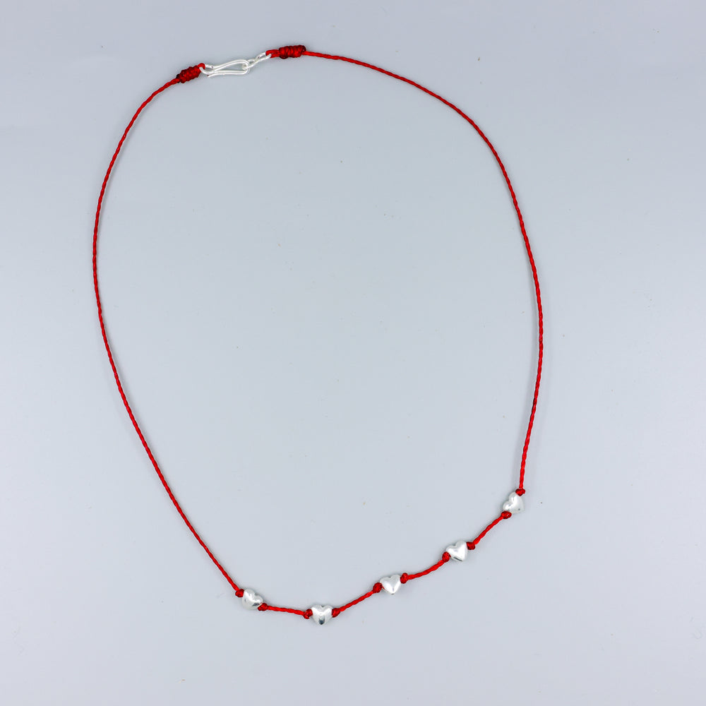 handmade sterling silver puffy heart necklace in red