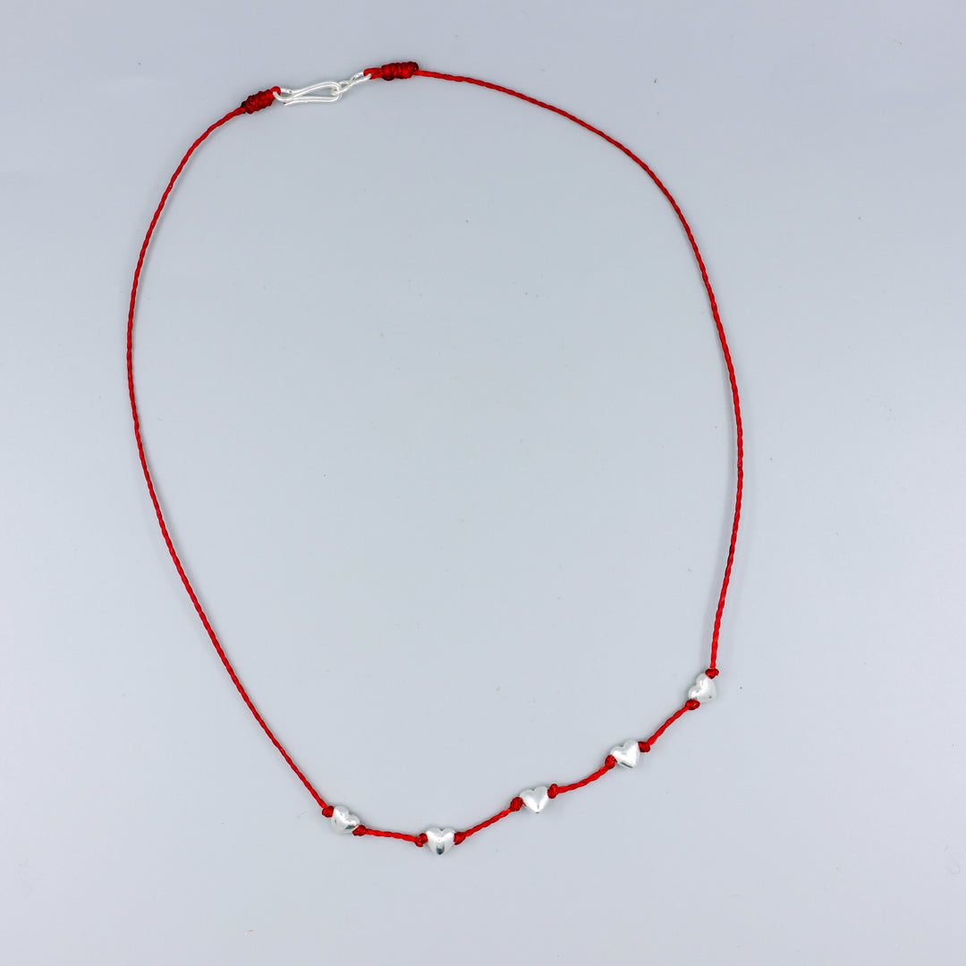 handmade sterling silver puffy heart necklace in red