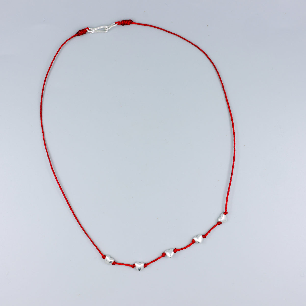 handmade sterling silver puffy heart necklace in red