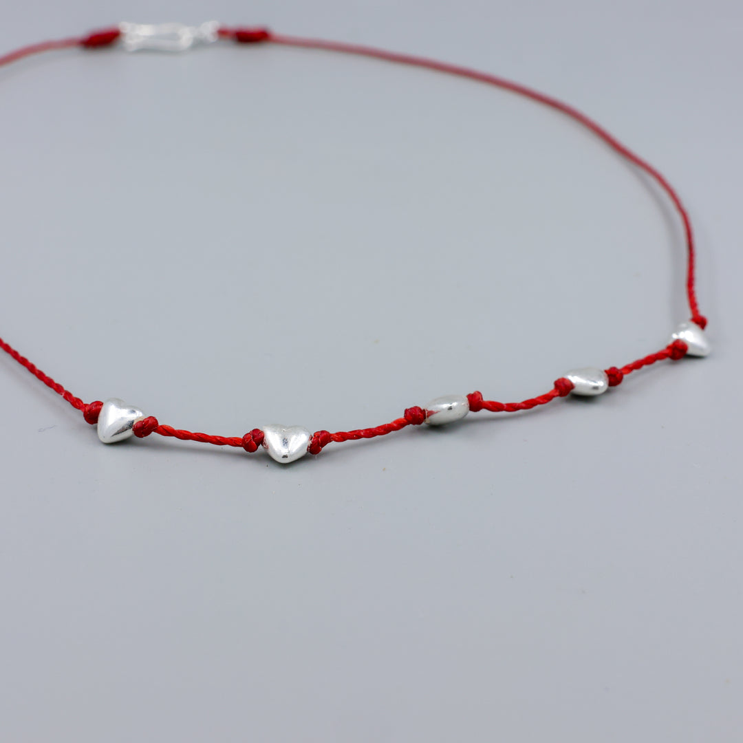 Hand Knotted Silver Heart Necklace