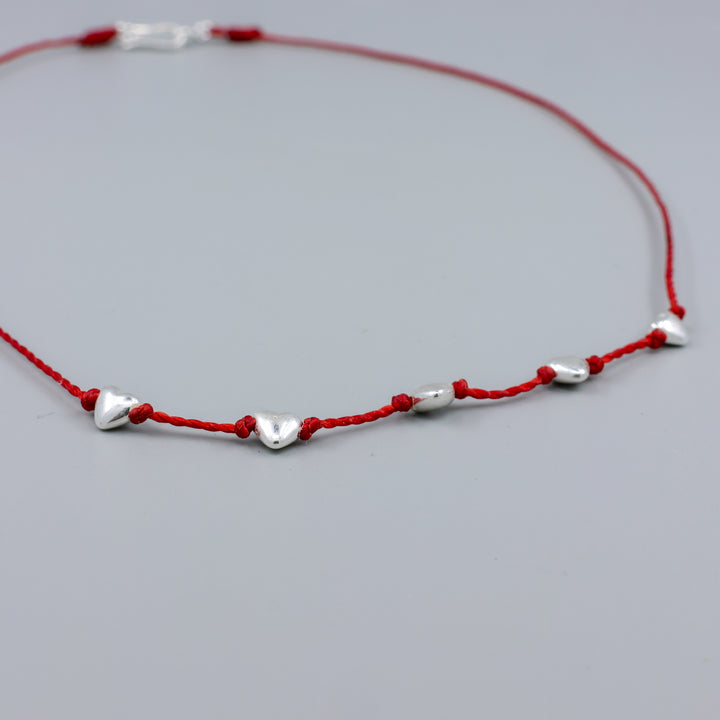 Hand Knotted Silver Heart Necklace