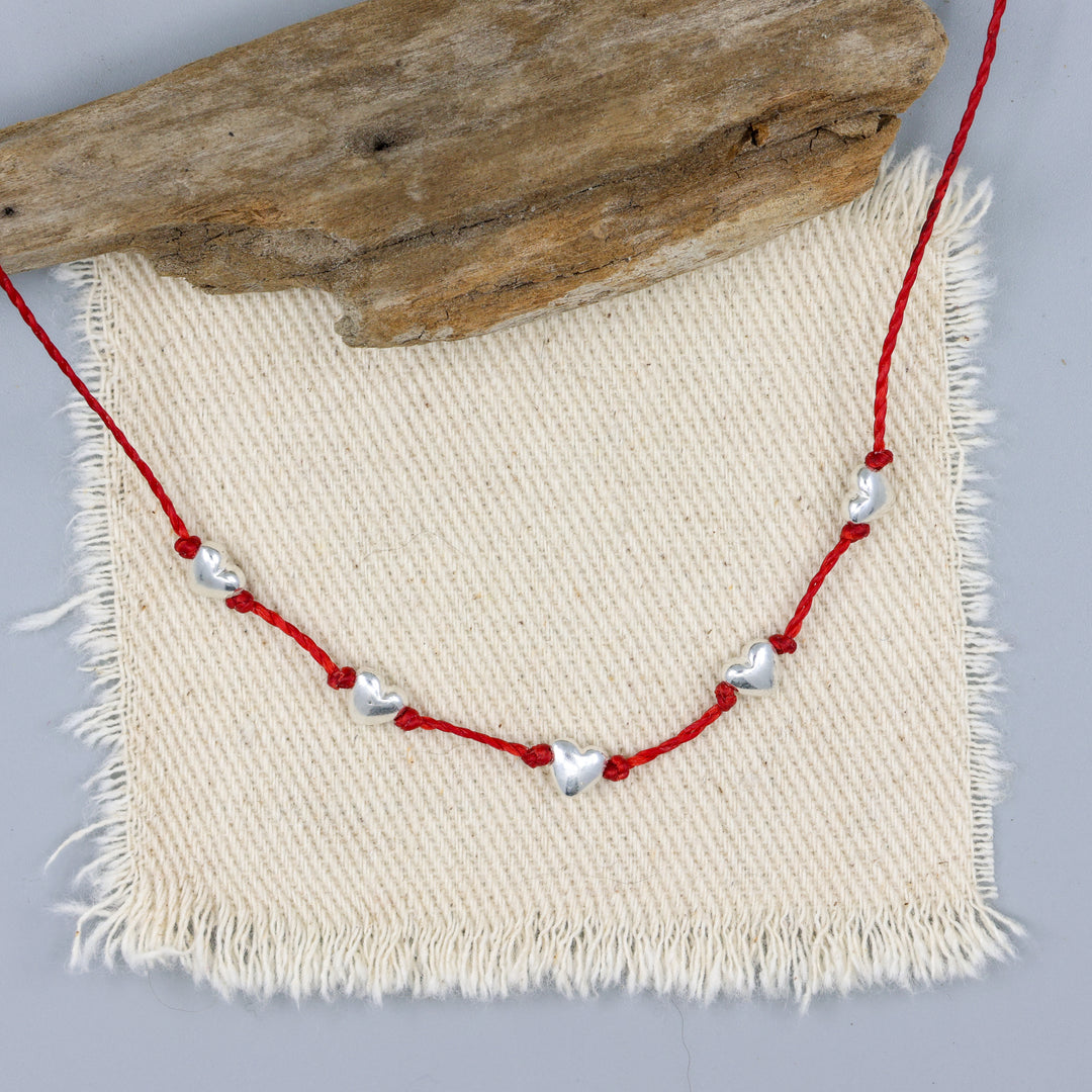 Hand Knotted Silver Heart Necklace