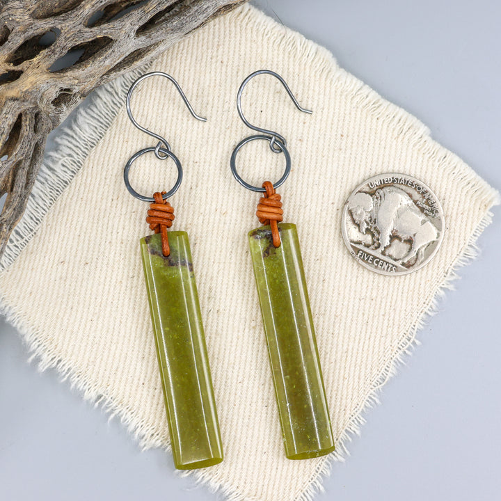 African Jade Losa Earrings - Oxidized Sterling