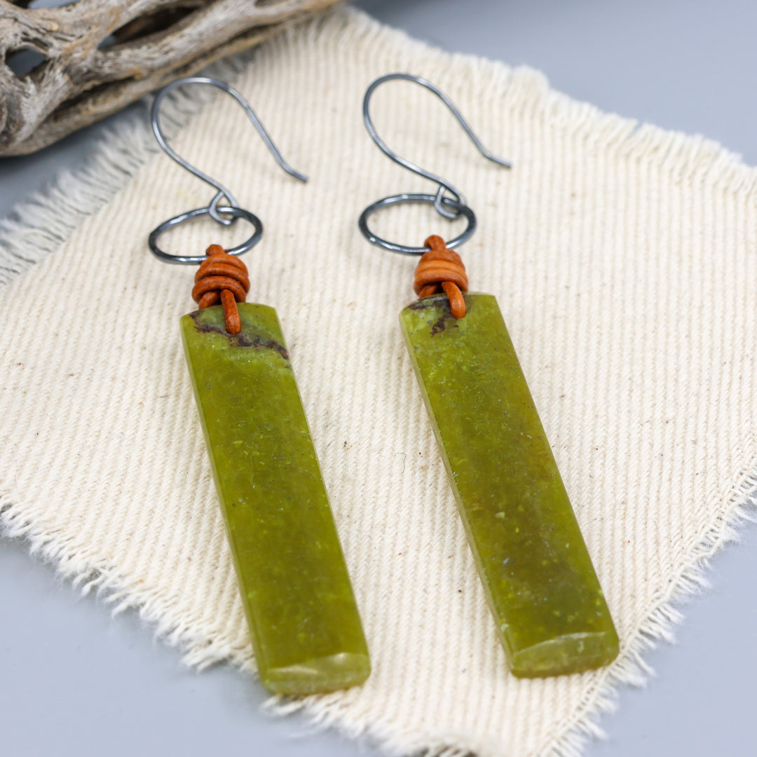 African Jade Losa Earrings - Oxidized Sterling
