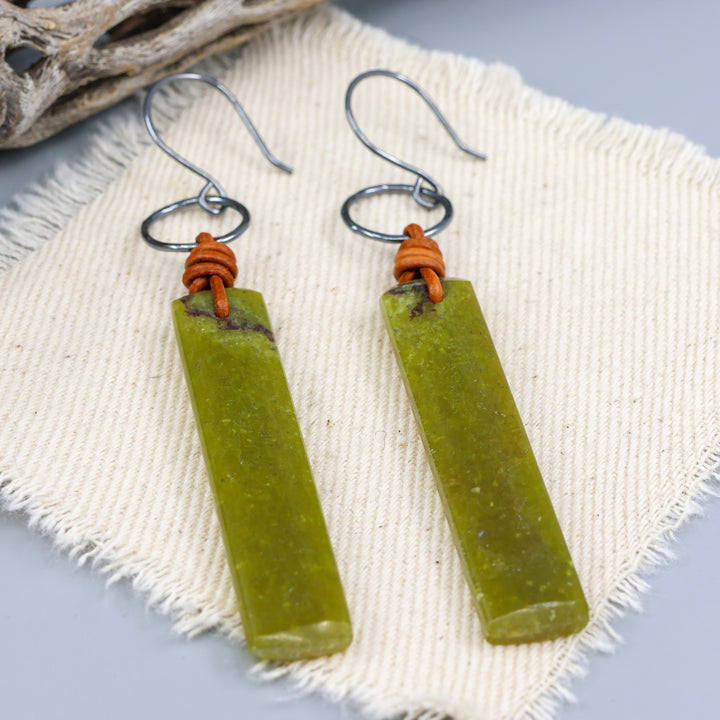 African Jade Losa Earrings - Oxidized Sterling