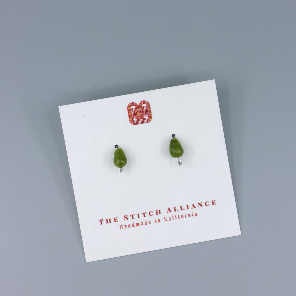 handmade Jade stud earrings with oxidized sterling silver