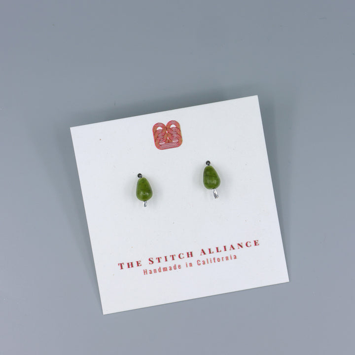 handmade Jade stud earrings with oxidized sterling silver