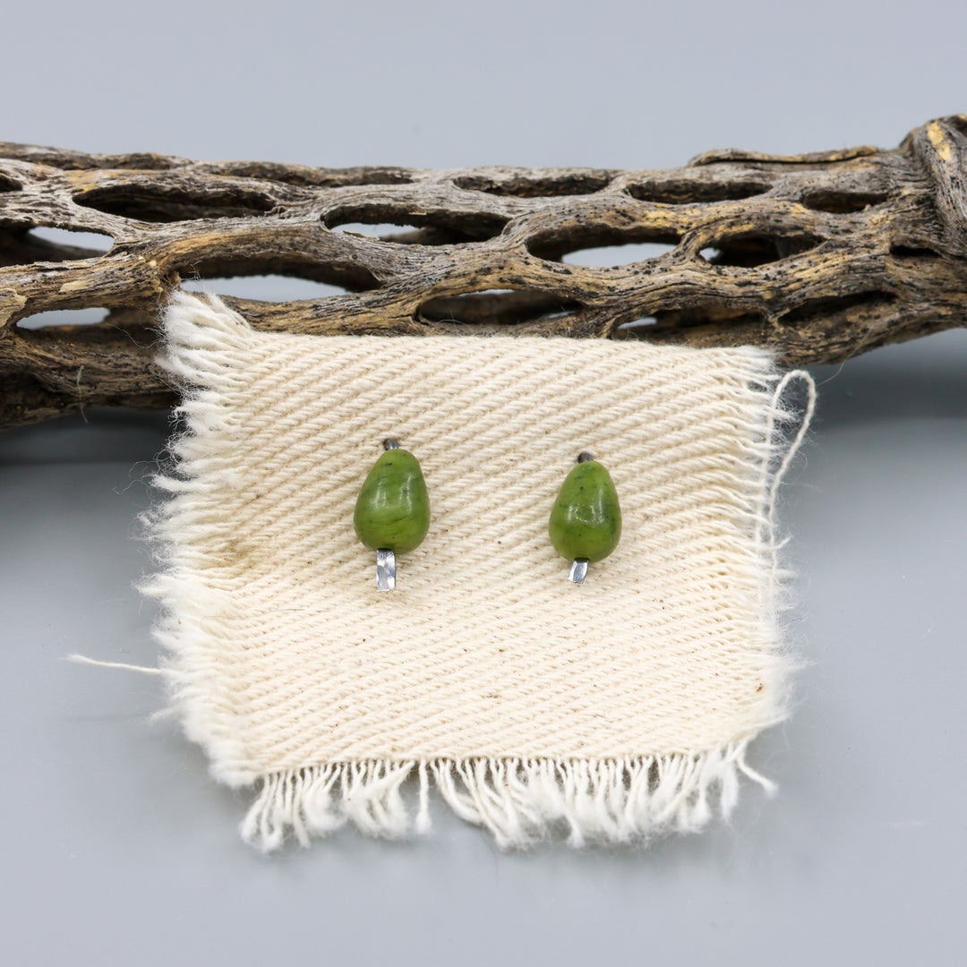 Jade stud earrings with oxidized sterling silver