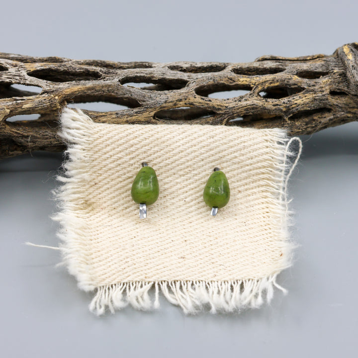 Jade stud earrings with oxidized sterling silver