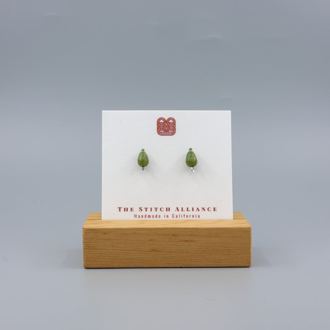 Jade Teardrop Stud Earrings / Oxidized Sterling