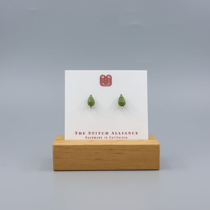 Jade Teardrop Stud Earrings / Oxidized Sterling