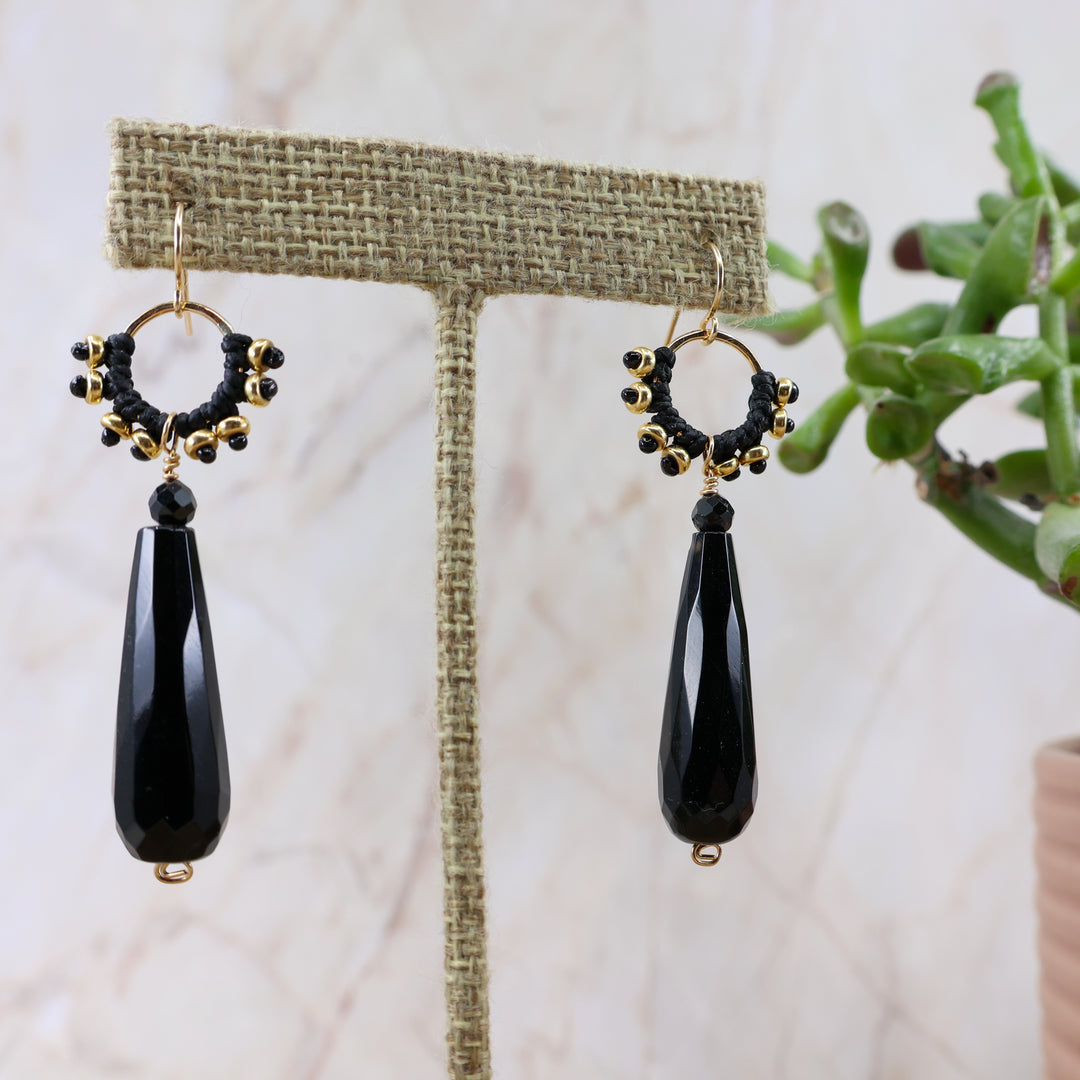 black onyx gold filled statement earrings