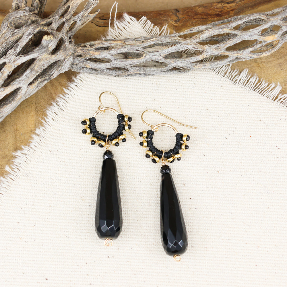 handcrafted black onyx and gold statement earrings