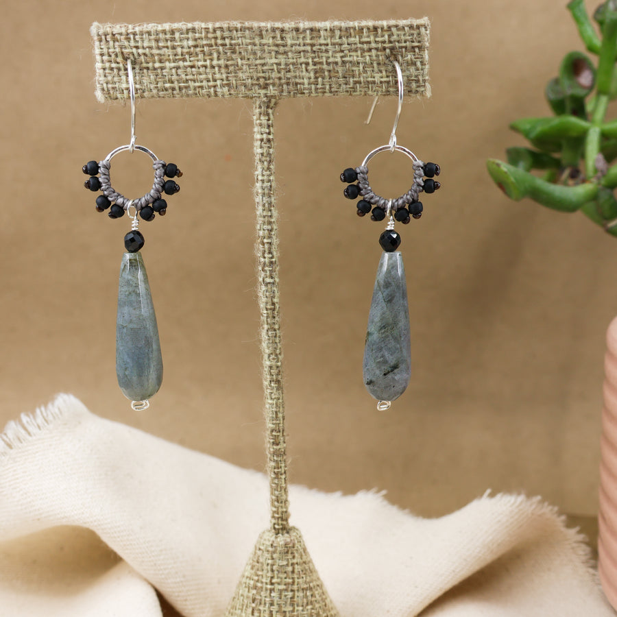 sterling silver, labradorite, black spinel earrings