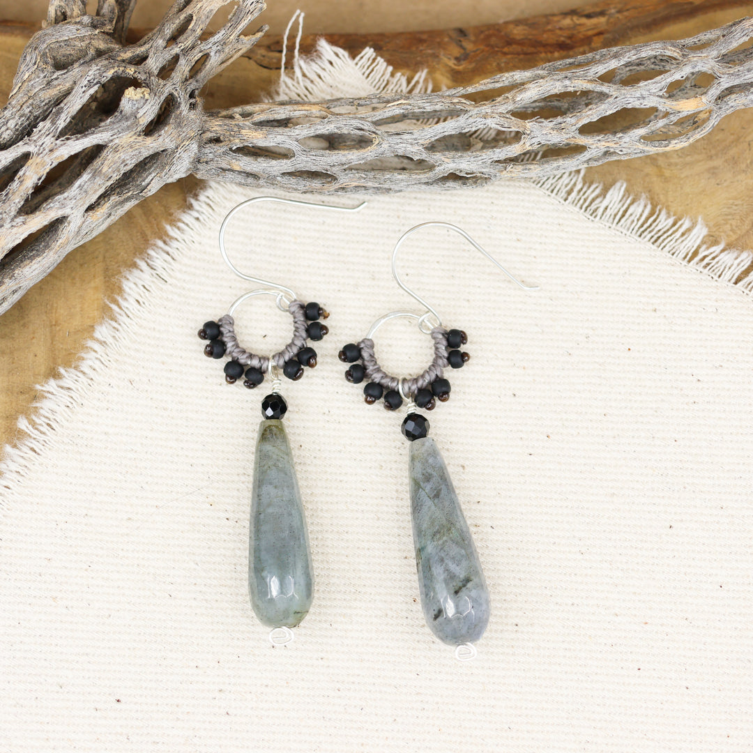 sterling silver, labradorite, black spinel handmade earrings 