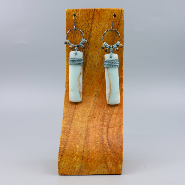 handmade sedona-inspired amazonite, sterling silver, macrame earrings