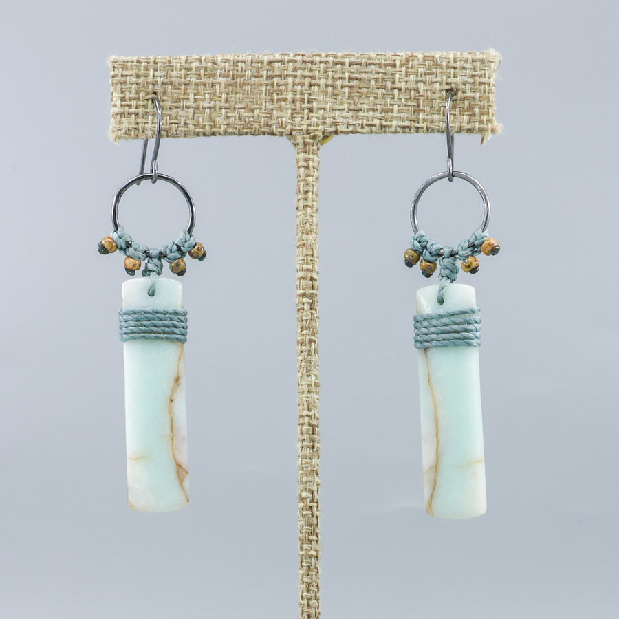 sedona inspired amazonite, sterling silver, macrame earrings