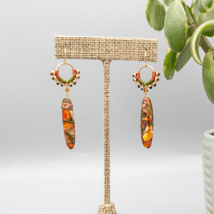 red creek jasper gold fill dangle earrings