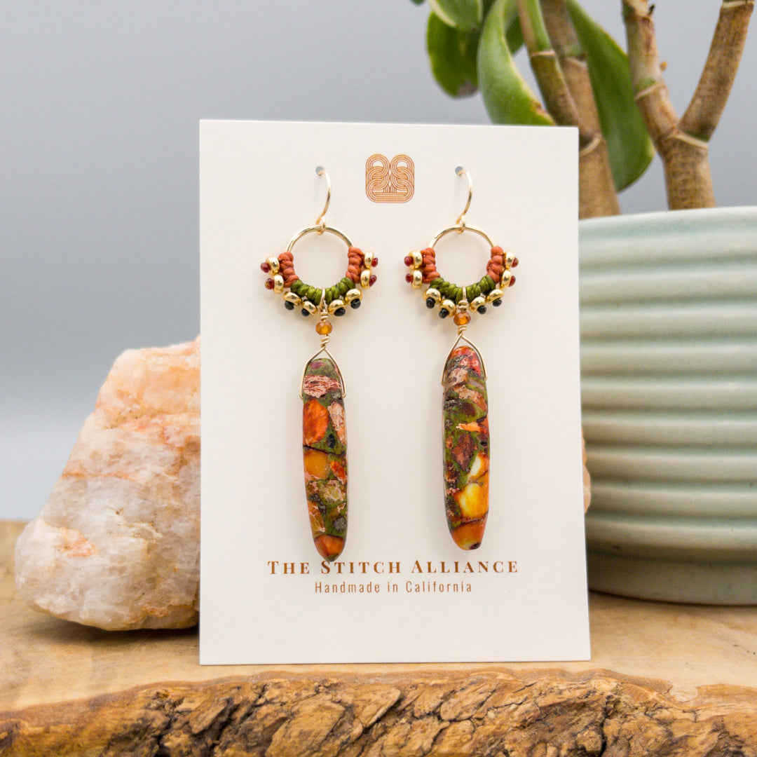 handmade red creek jasper gold fill dangle earrings