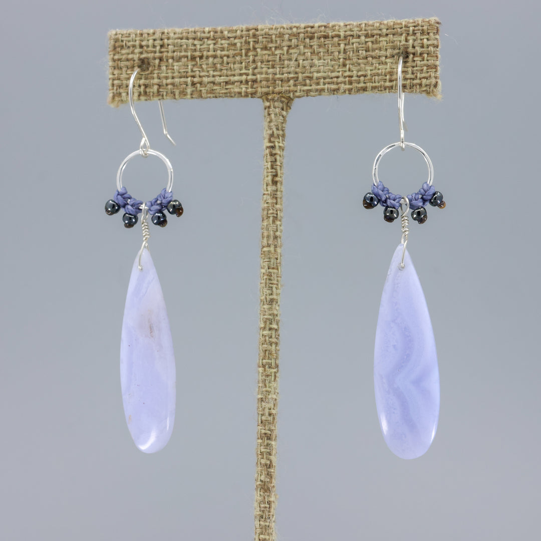 handmade, sterling silver and blue lace agate dangle earrings