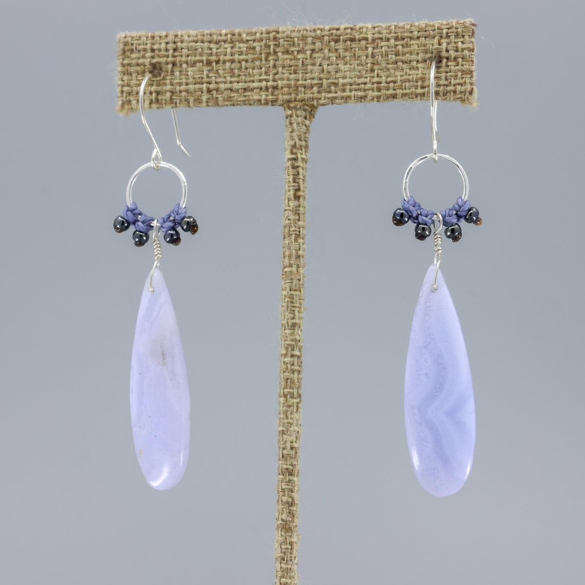 handmade, sterling silver and blue lace agate dangle earrings