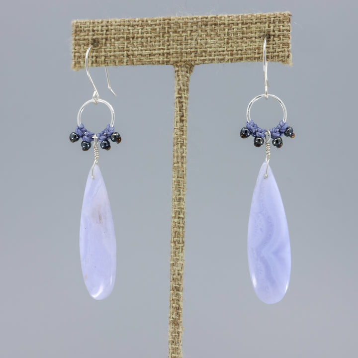 handmade, sterling silver and blue lace agate dangle earrings