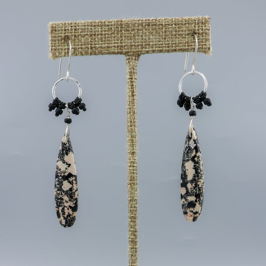 handmade snowflake obsidian sterling silver macrame earrings