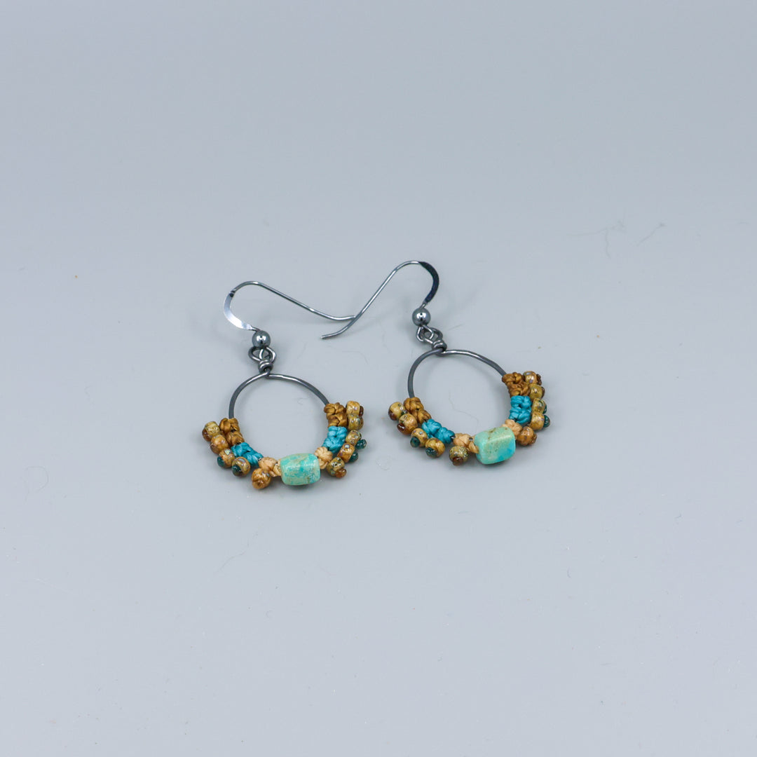 turquoise macrame hoop earrings detail