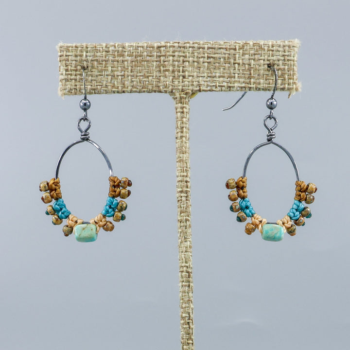 turquoise macrame hoop earrings