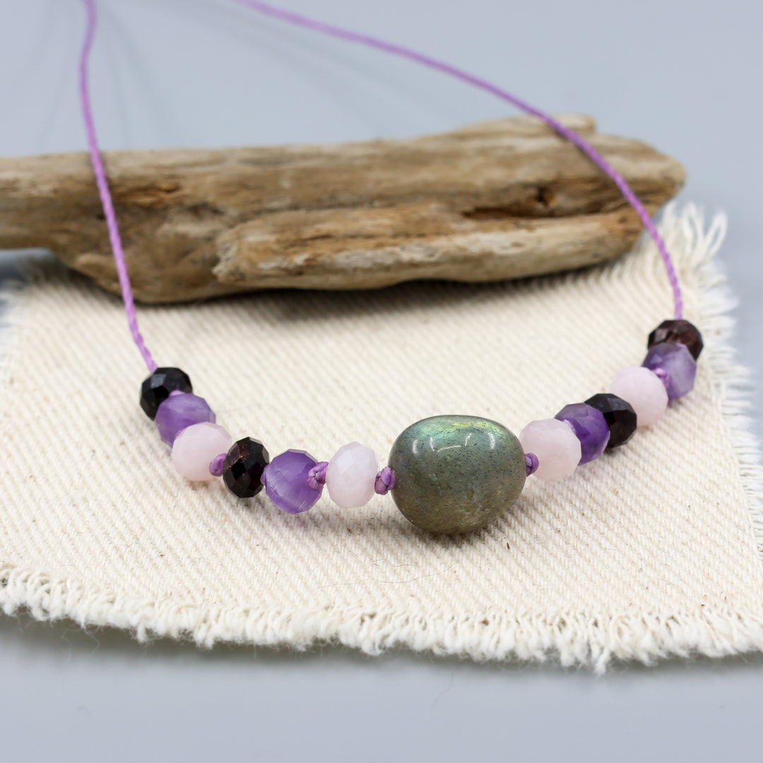 Hand Knotted Gemstone Necklace - Purple