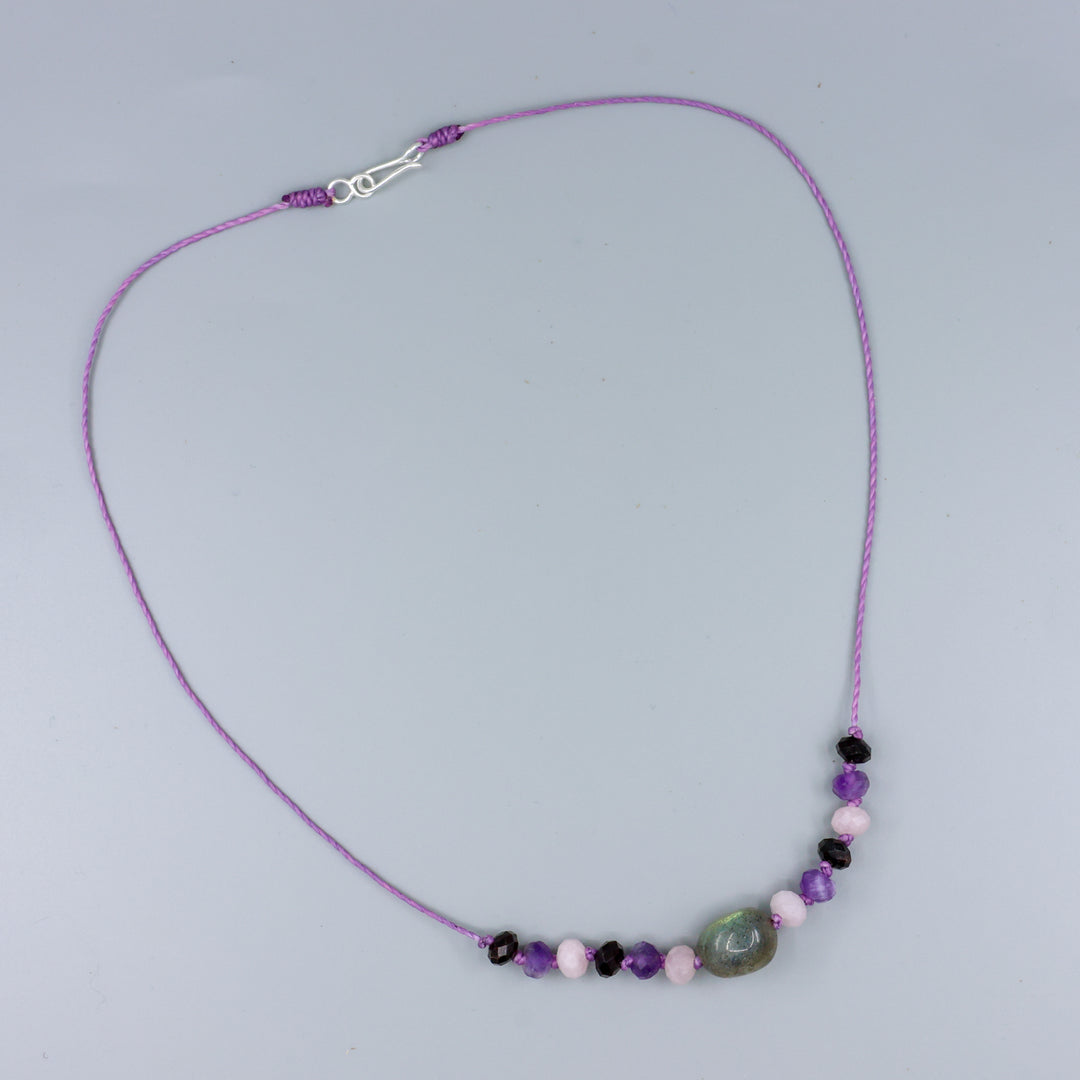 Hand Knotted Gemstone Necklace - Purple