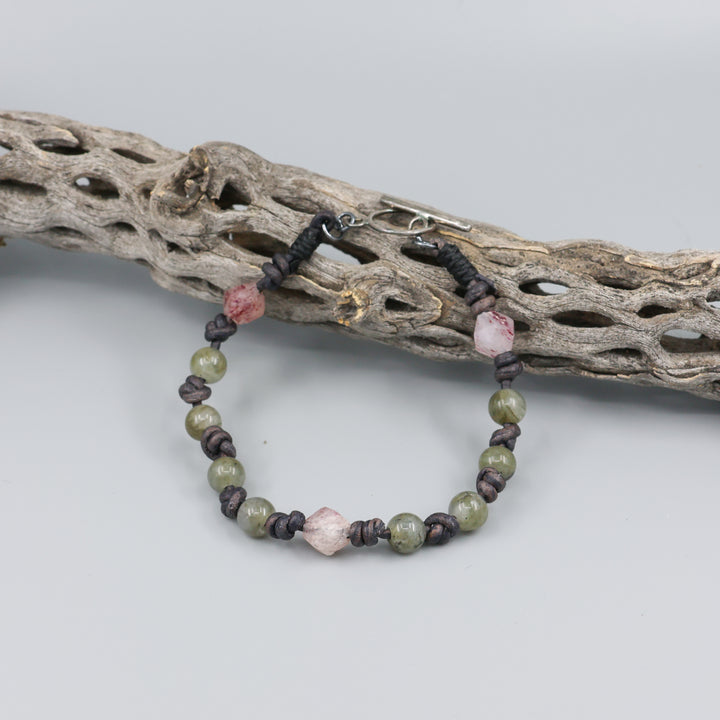 handmade labradorite, strawberry quartz, and sterling silver bracelet