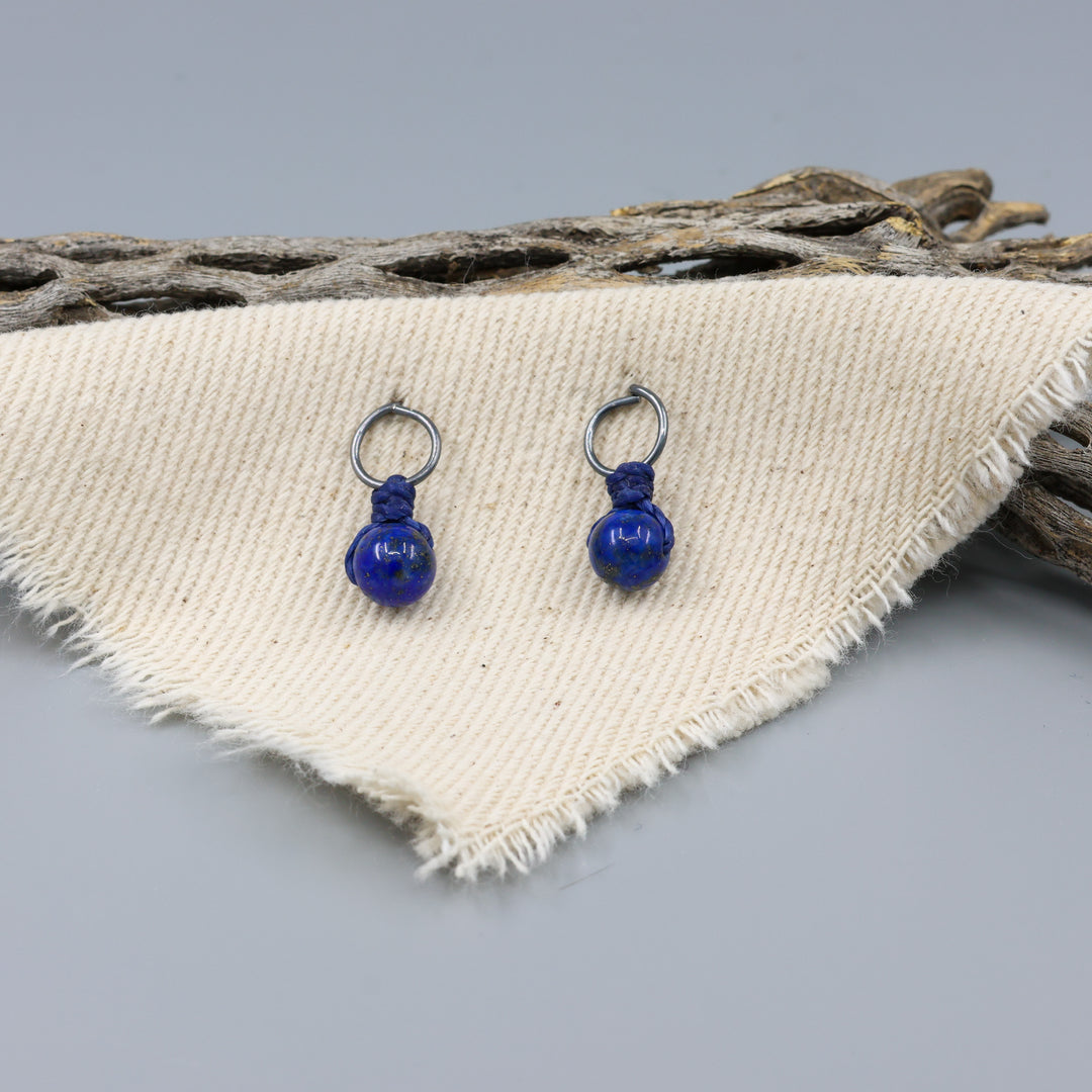lapis lazuli mini dangle earrings oxidized sterling silver handmade