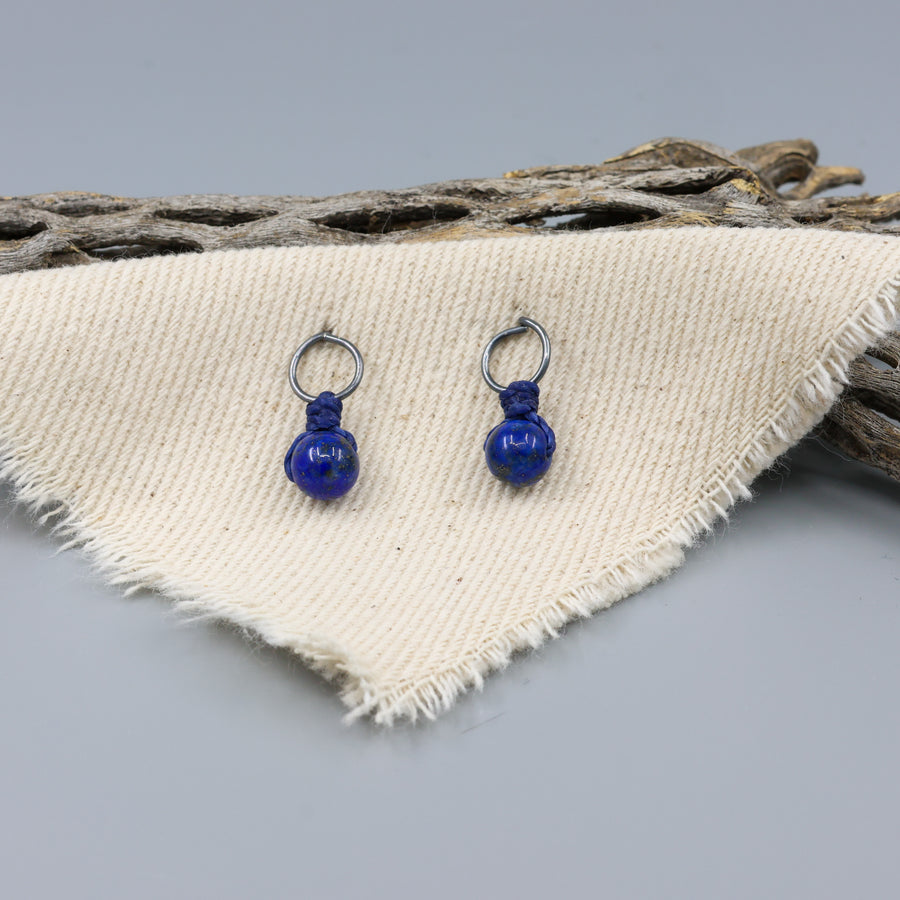 lapis lazuli mini dangle earrings oxidized sterling silver handmade