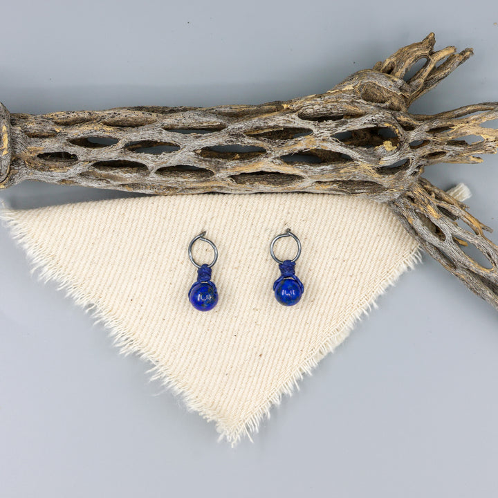Lapis Lazuli Mini Dangle Earrings - Oxidized Sterling