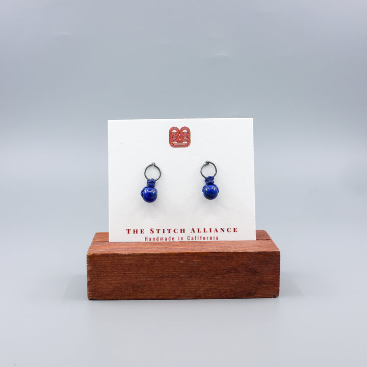 Lapis Lazuli Mini Dangle Earrings - Oxidized Sterling