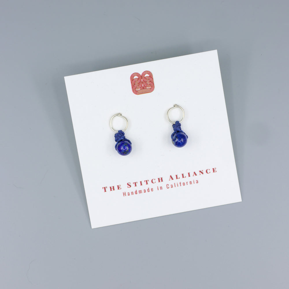 lapis lazuli sterling silver mini dangle earrings handmade usa on a white card