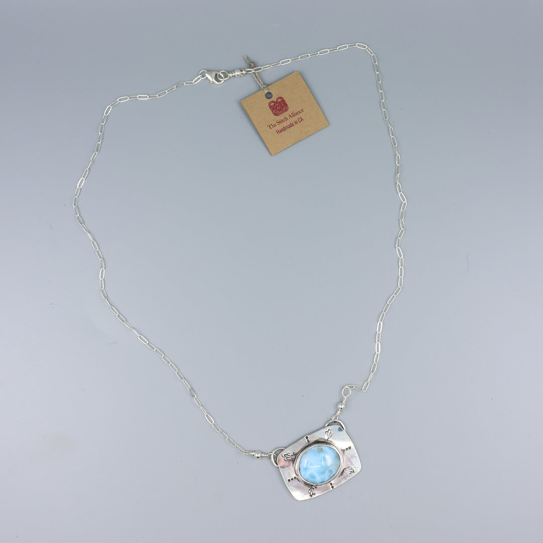 Larimar Sterling Silver Bar Necklace One of a Kind