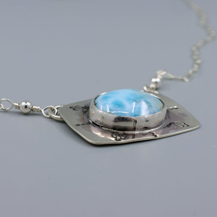 Larimar sterling silver hand made one of a kind necklace detail view