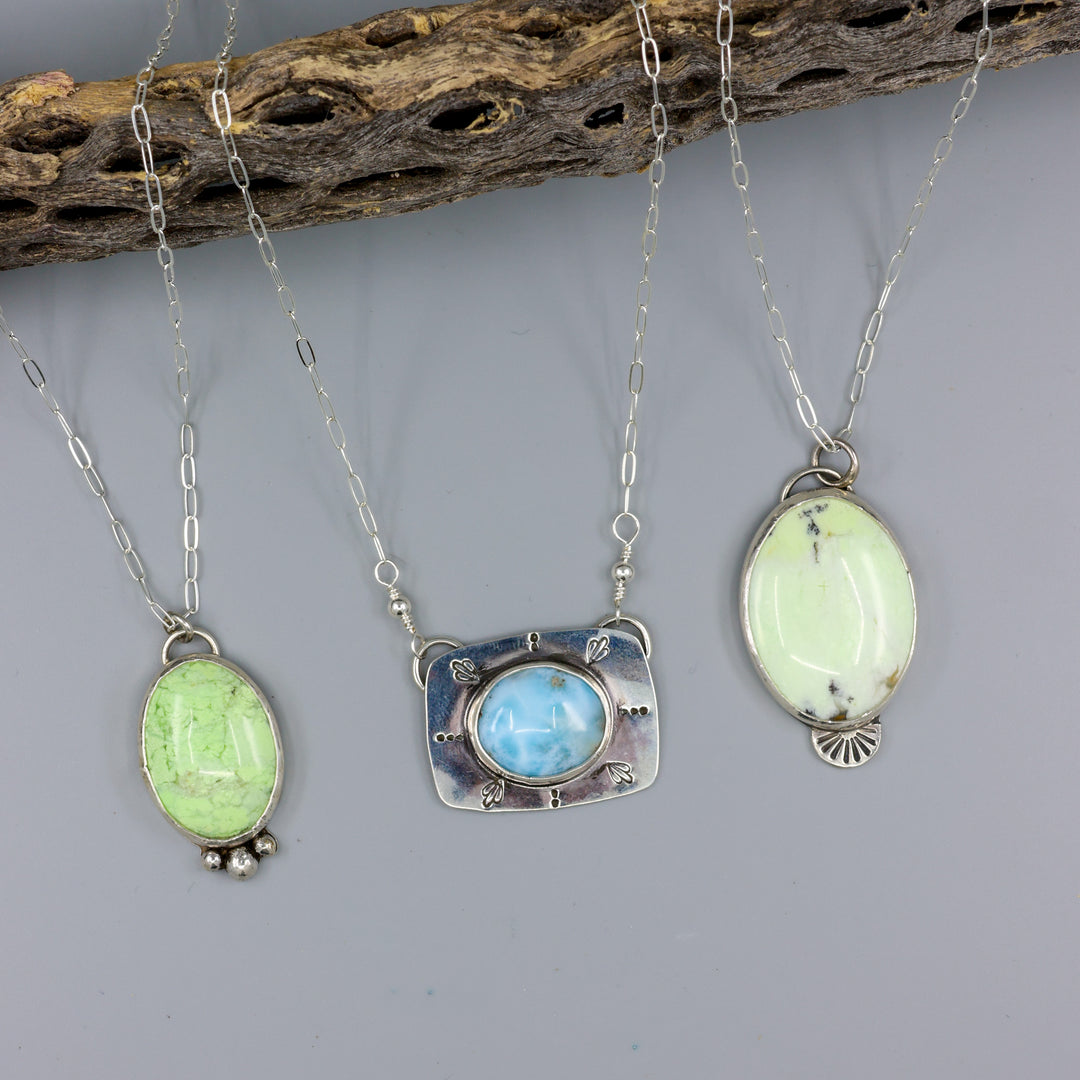 Larimar Sterling Silver Bar Necklace One of a Kind