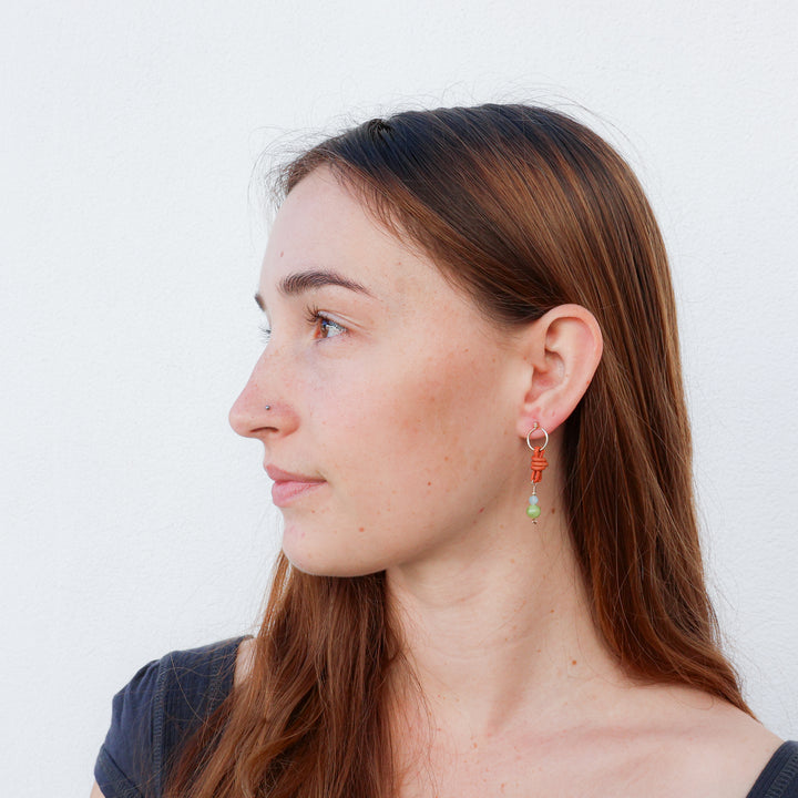 handmade gold fill, peridot, aquamarine, and leather earrings