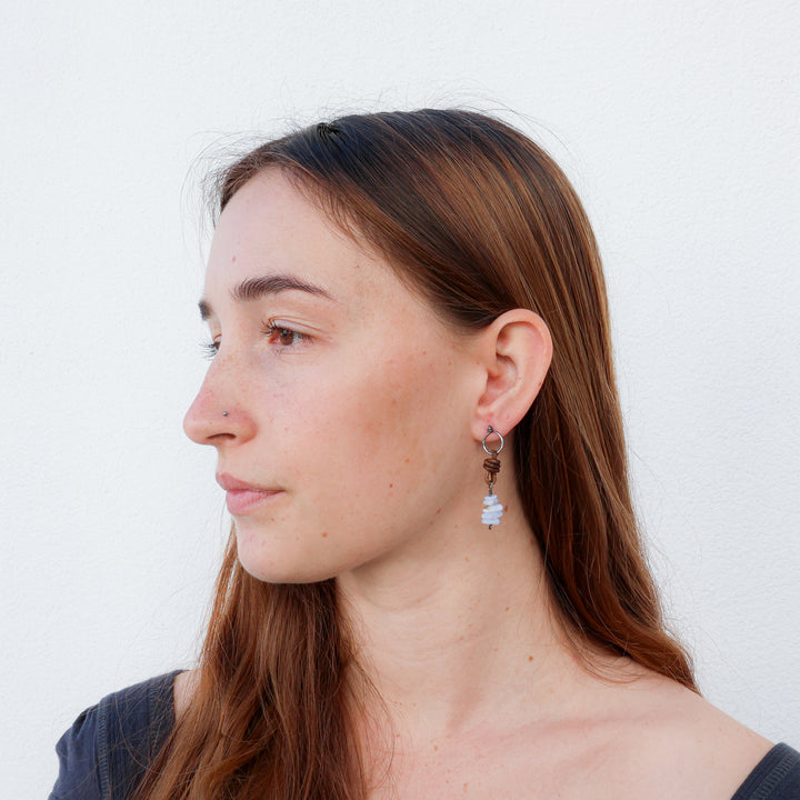 handmade blue lace agate oxidized sterling silver earrings