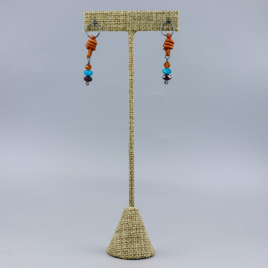 Garnet & Apatite Drop Earrings / Oxidized Sterling Silver