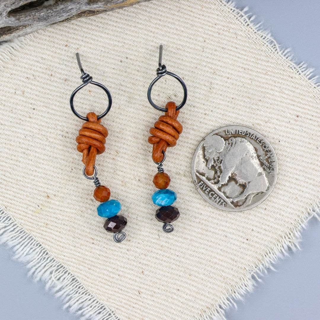 Garnet & Apatite Drop Earrings / Oxidized Sterling Silver