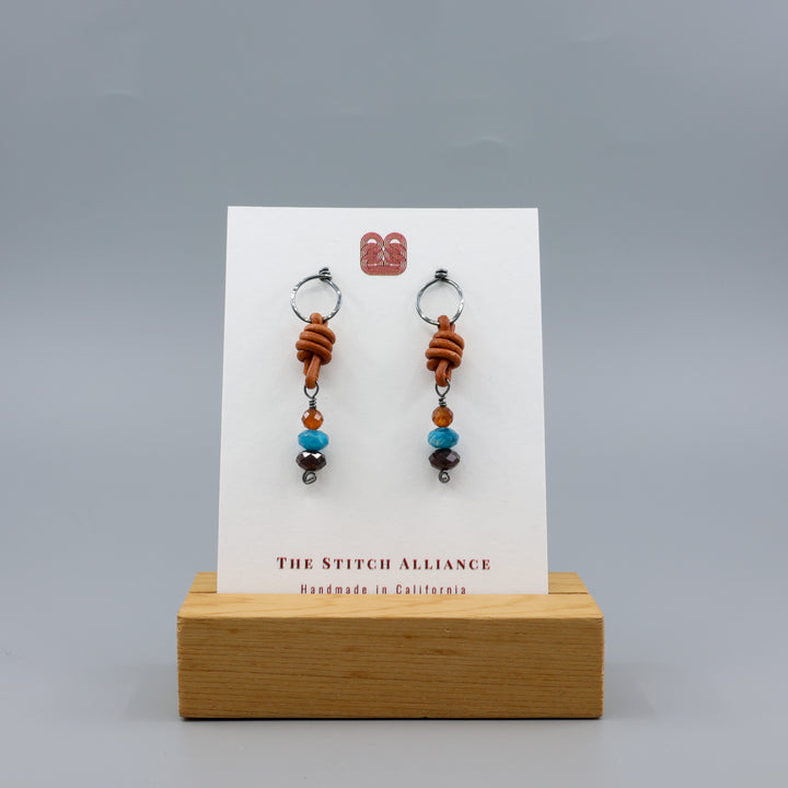 Garnet & Apatite Drop Earrings / Oxidized Sterling Silver