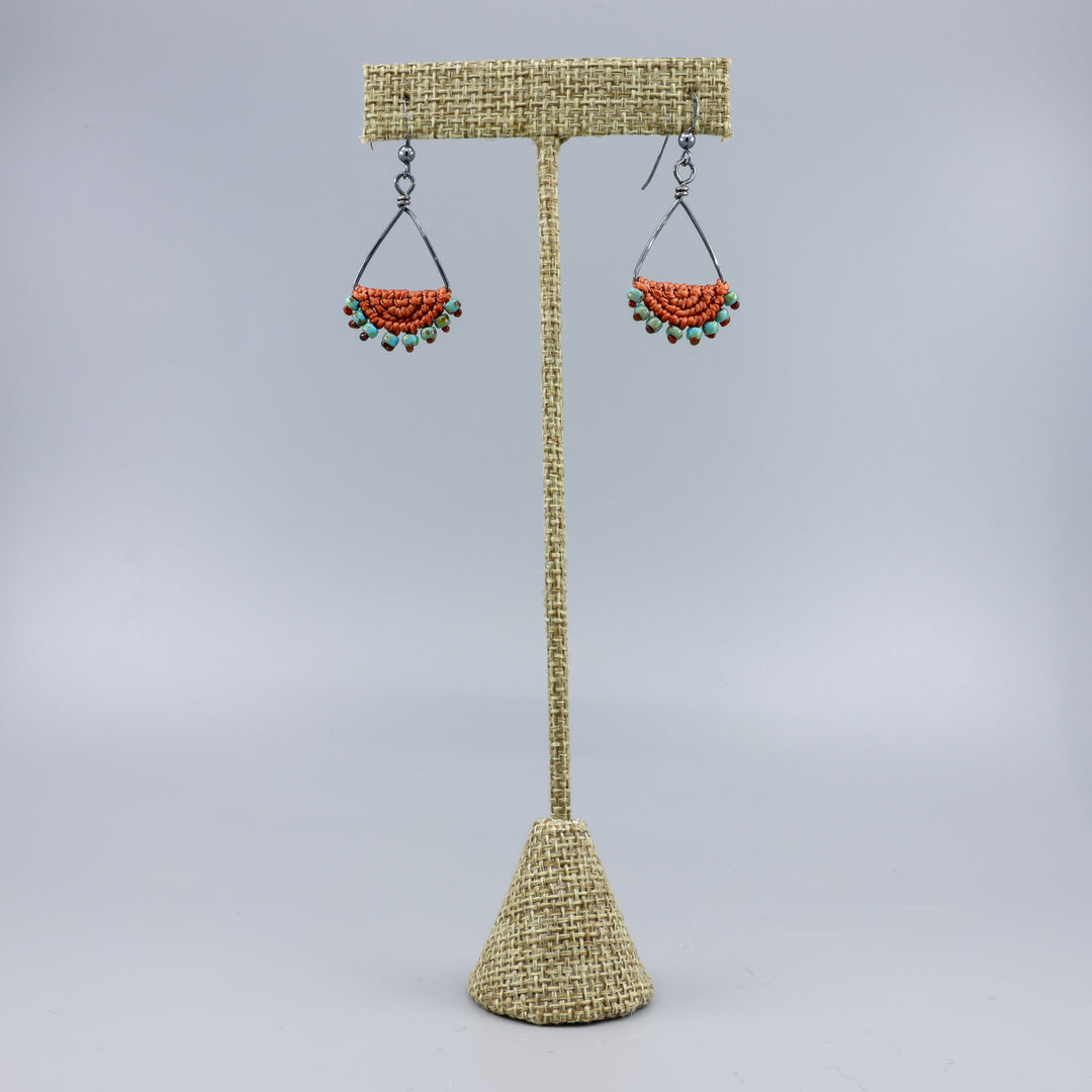 Luna Triangle Hoop Macrame Earrings Terracotta - Oxidized Sterling