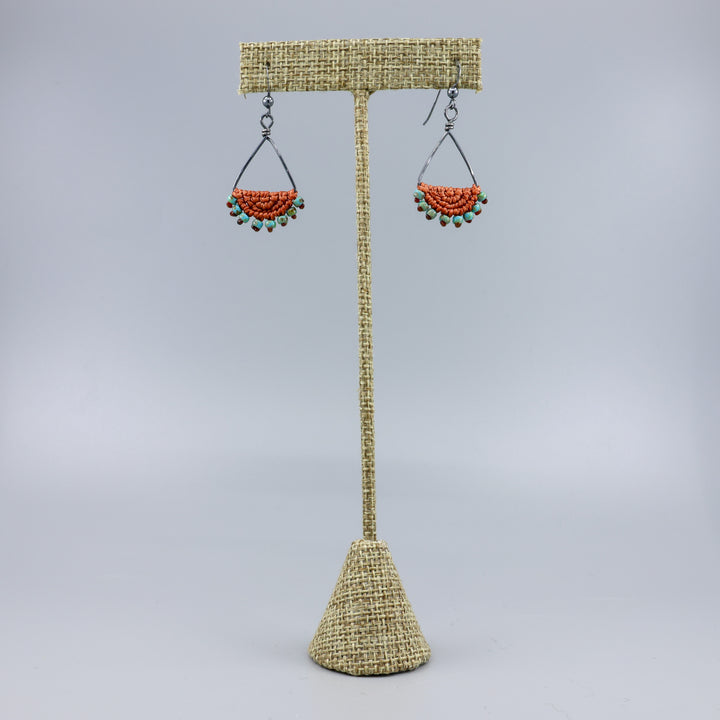 Luna Triangle Hoop Macrame Earrings Terracotta - Oxidized Sterling